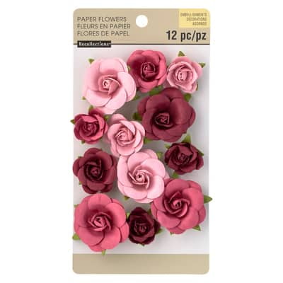 12 Packs: 12 ct. (144 total) Red Sweetwater Paper Flower Embellishments by Recollections