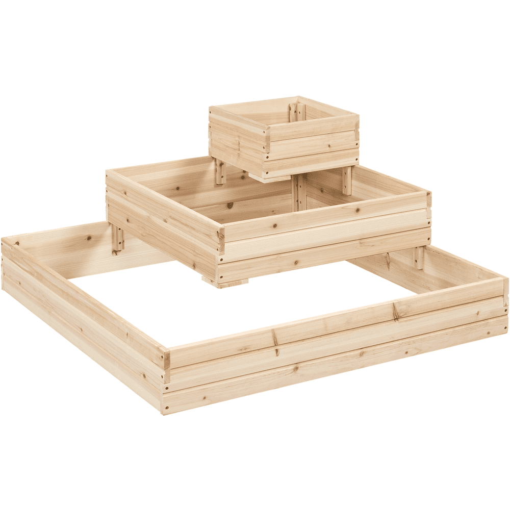 Renwick 3-Tier Fir Wood Raised Garden Bed Elevated Flowers Herbs, Wood