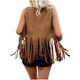 thumbnail image 7 of Women's Western Fringe Vest Sleeveless Faux Suede Cowgirl Jacket 70s Hippie Tassel Trim Open Front Cardigan Outfit, 7 of 7