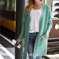 thumbnail image 3 of Mujeres Cardigan Suéteres Moda Casual Otoño Invierno Desplazamientos Suelto Color Puro Frente Abierto Suéter De Punto Grueso Verde S, 3 of 6