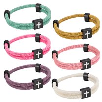 VNOX Adjustable Cross Charm Bracelet Set - 6 Colors Nylon Rope Bracelets for Daily Wear & Gifting