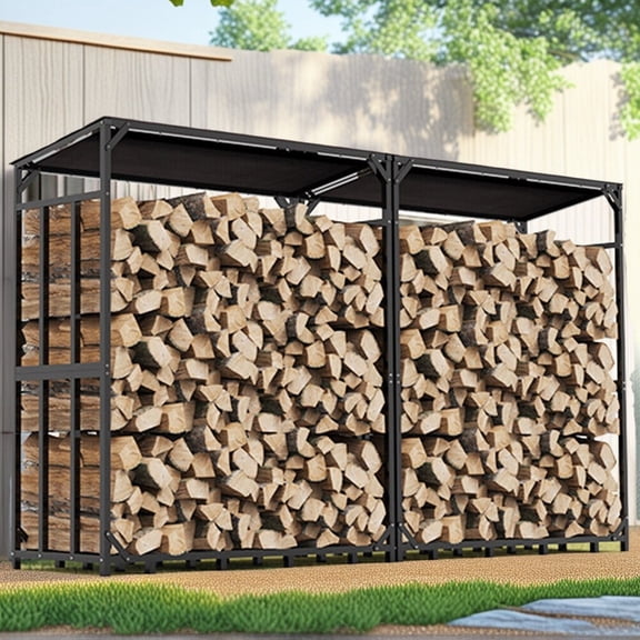 5.2ft Firewood Log Rack Reinforce SideBar Wood Storage Holder Heavy Duty Outdoor