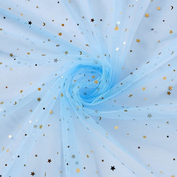 NAMZI 1 Yard x 59 Inch Glitter Tulle Fabric, Star Moon Sequin Netting for DIY Tutus & Wedding Party Decor, Light Blue