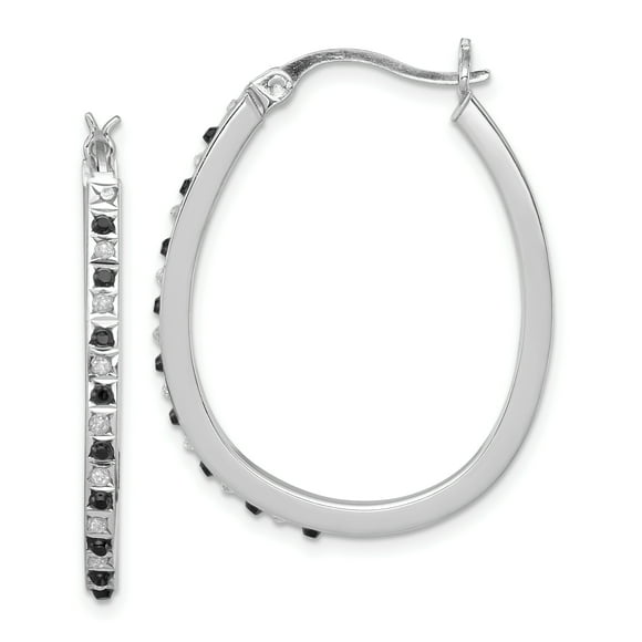 Boucles d'oreilles créoles à charnière en argent sterling avec diamant noir et blanc QDF141