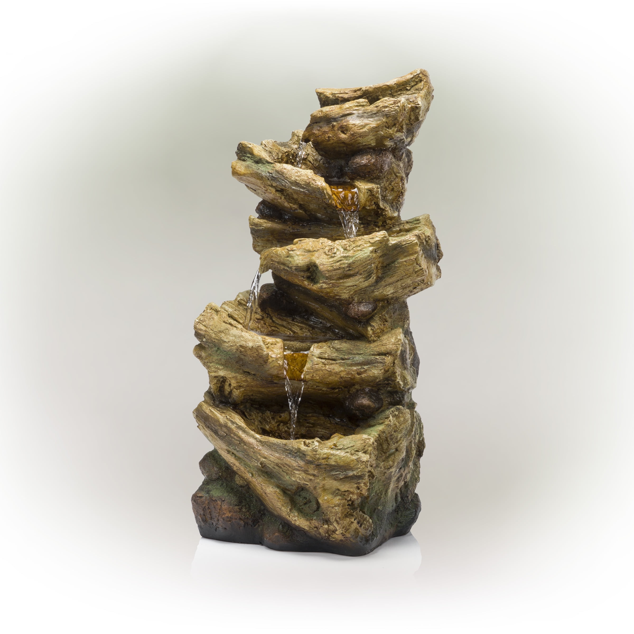 Alpine Corporation 24 inch Indoor and Outdoor 4-Tier Tree Trunk Log Fountain