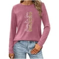 thumbnail image 4 of Fznquz Pink Plus Size Women Blouses 2026 Happy New Year Tee Crew Neck Trendy Long Sleeve Womens Shirts Casual,XL, 4 of 6
