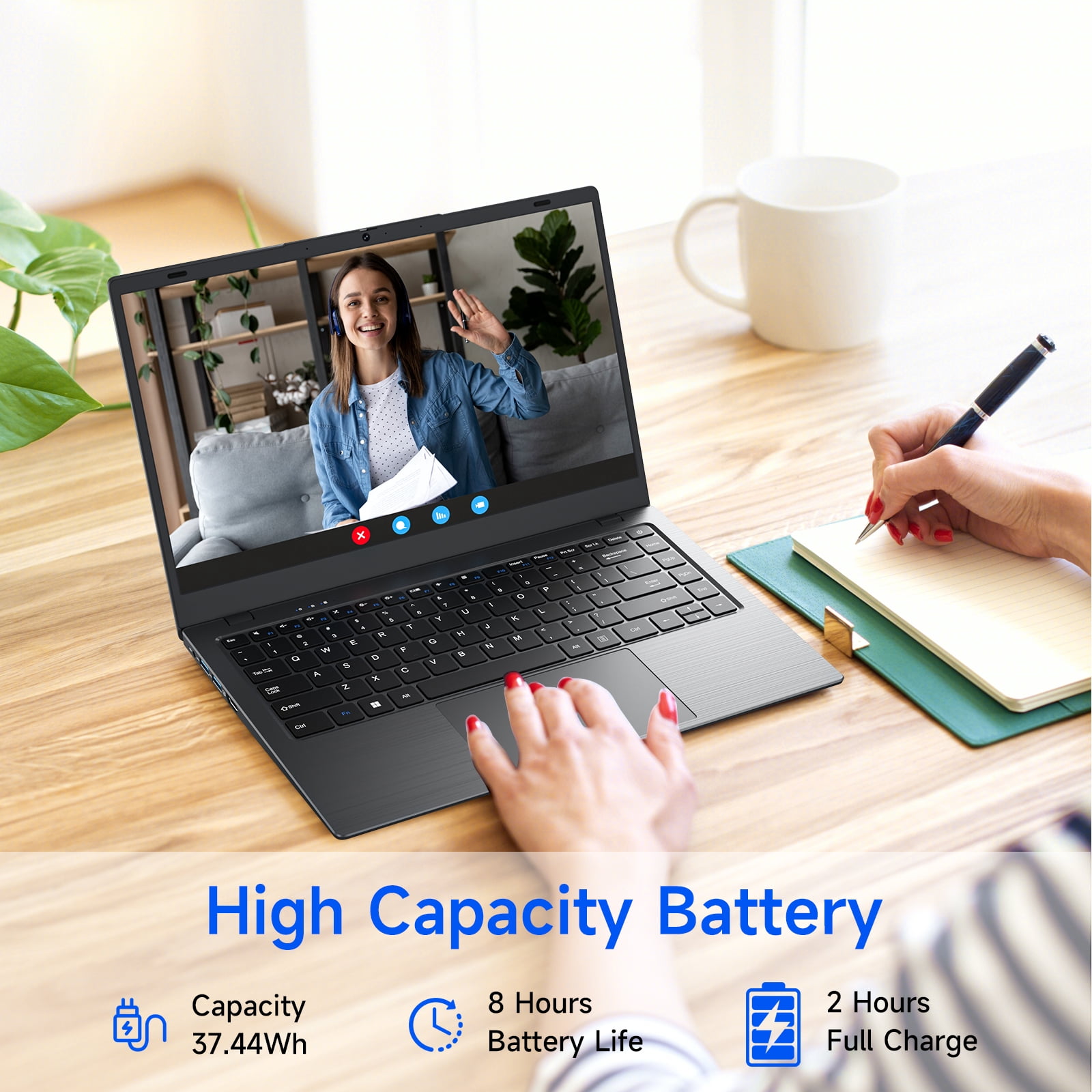 HYYUO Laptop Compter, 14inch FHD Display, 8GB RAM 256GB ROM Intel 6500Y with 2 Cores Office 2024 Windows 11 WiFi 5 BT5.0 for Business, Beginners, Student, Dark Gray