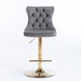 thumbnail image 3 of Swivel Bar Stools Set of 2, Adjustable Counter Height Barstools with High Back, Button Tufted and Nailheads Trim, Velvet Upholstered Bar Chairs for Home Bar Kitchen Island Cafe,Gray, 3 of 9