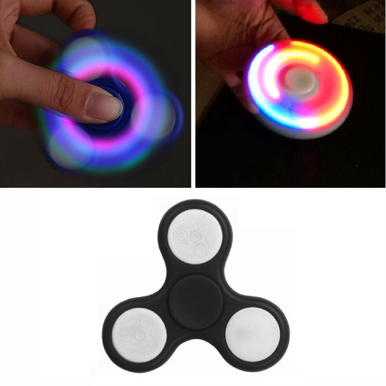 Wholesale lot 30x latest 3 modes LED Light Flash Hand Spinner Tri-Fidget EDC Toy 