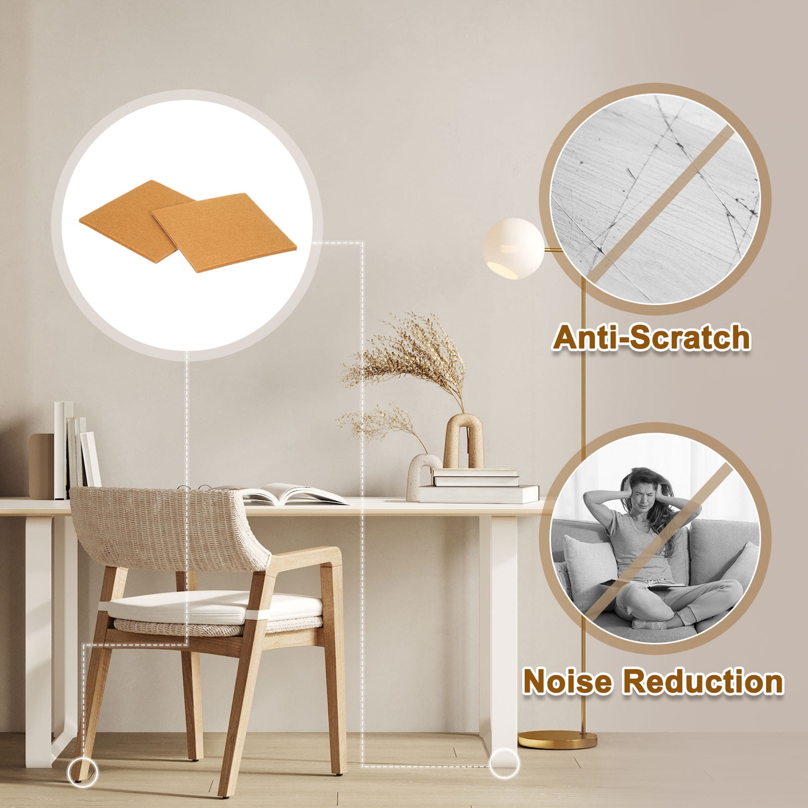 Felt Furniture Pads, 32Pack 4.72" x 4.72" Adhesive Backed Felt Non-slip Anti-scratch Chair Leg Protectors for Protecting Hardwood Floor, Light Brown