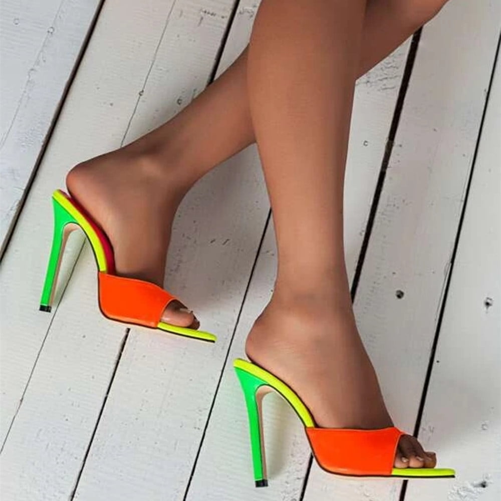 DAFENGEA Color Block Stiletto Heeled Mule Sandals Women Casual Peep Toe Mule  Stiletto High Heels Sandals - Walmart.com