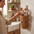thumbnail image 3 of Handwoven Rattan Wall Hanging Storage Basket,Cylindrical Open Weave Organizer for Bathroom Kitchen Entryway and Boho Home Decor,9.1 Inch, 3 of 7