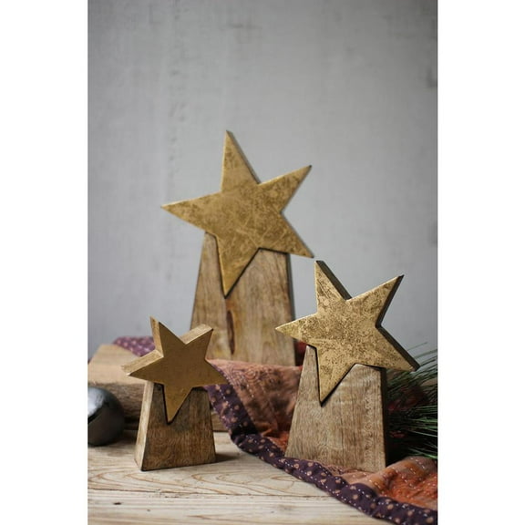 Kalalou Inc Set Of Three Wooden Star On Base