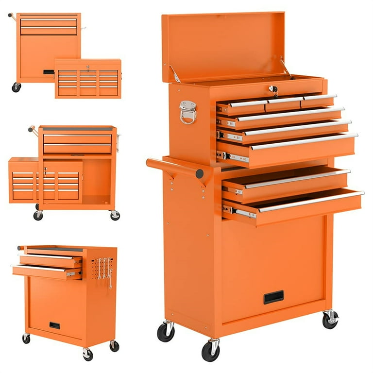 Aukfa Tool Box, 2 in 1 Steel Rolling Tool Chest & Cabinet On