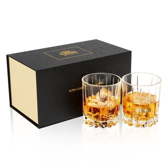 KANARS Old Fashioned Whiskey Glasses Set of 2-10 Oz Crystal Rocks Glasses for Bourbon Cocktail Scotch Snifter Malt Cognac