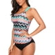 thumbnail image 3 of Top de baño tankini con espalda cruzada y estampado de rayas para mujer, sin parte inferior, 3 of 5