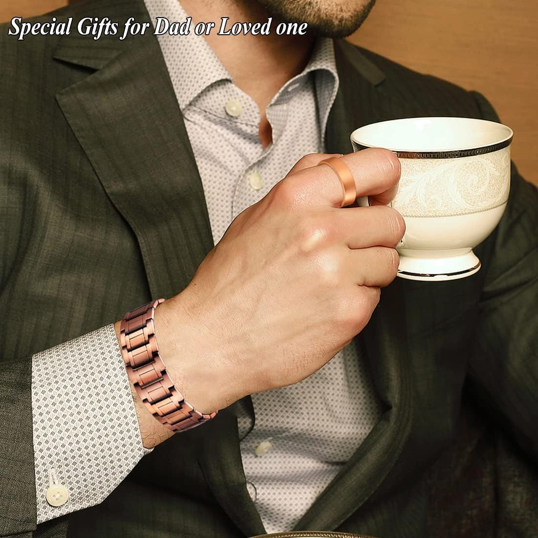 Wollet 99.9% Pure Copper Magnetic Bracelet Set , Valentine's Day Jewelry Gifts for Men 8.66in（22cm）