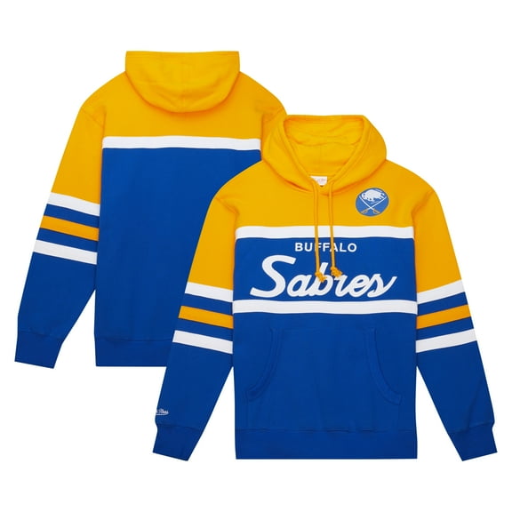 Men's Mitchell & Ness Royal/Gold Buffalo Sabres Head Coach Pullover Hoodie
