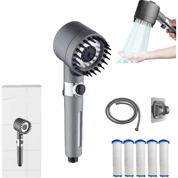 Ion Shower Drops Head Filtered Showerhead, Turbo Showerheads, Shower Head with Filter - Pressure Boosting Showerhead, Adjustable Settings with Hose (1 set)