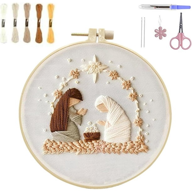 Kit de bordado navideño, kit de bordado de belén, kits de punto de cruz navideño, kit de bordado para principiantes para adultos, kit de bordado DIY para decoración del hogar (pesebre)