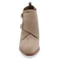 thumbnail image 3 of YDN Women Closed Almond Toe Side Zipper Ankle Booties Chunky Low Stacked Heel Double Strap Boots Date Office Shoes Size 7 Light Brown, 3 of 5