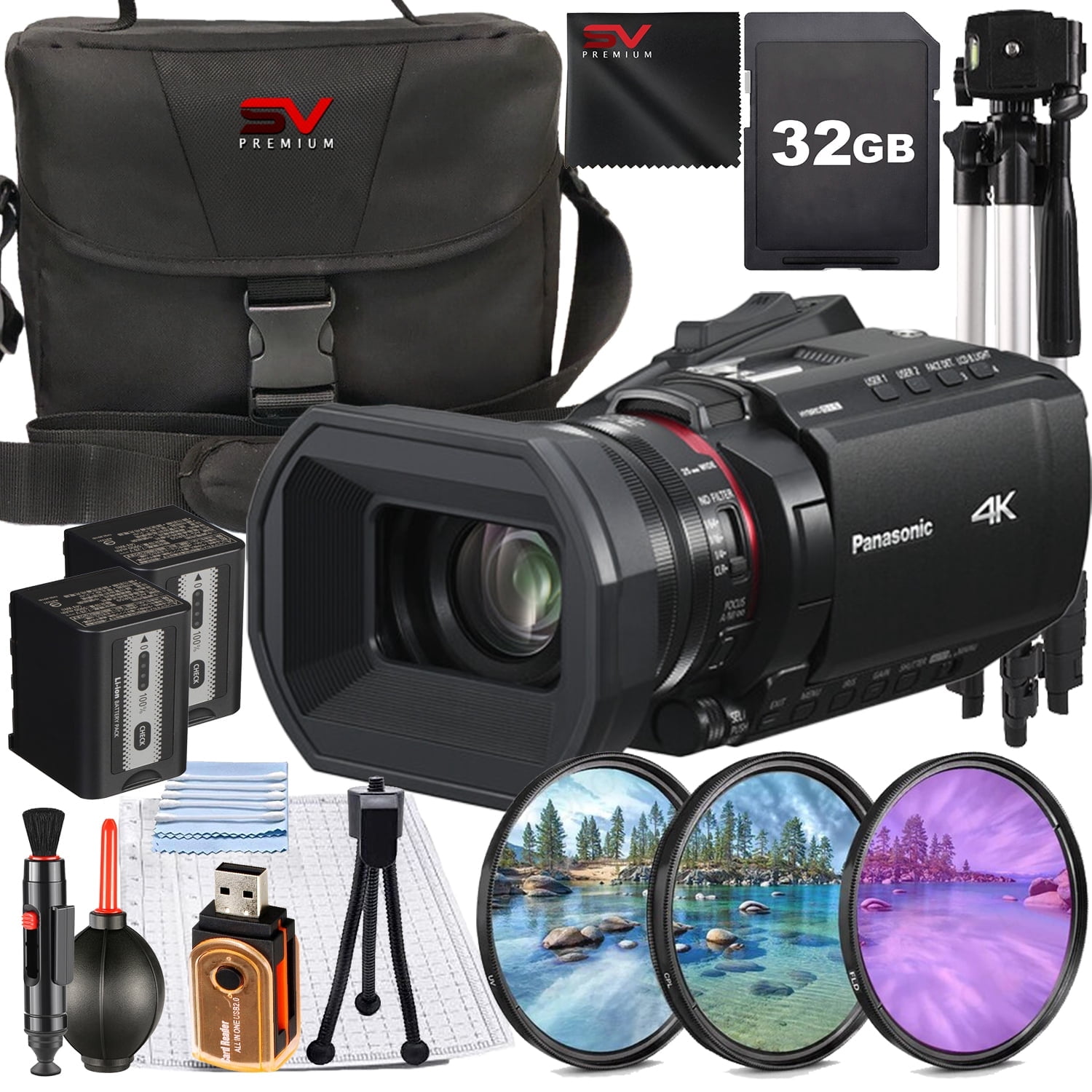 Panasonic HC-X1200 UHD 4K HDMI Lightweight Compact Camcorder with 32GB SanDisk Memory Card + Case + Filter Kit + SV Premium Accessory Bundle