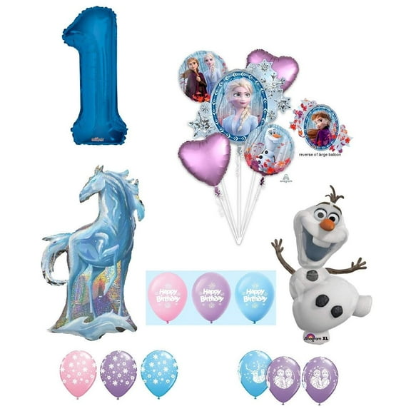 Frozen 2 1st Birthday Anna ELSA Olaf Nokk The Water Spirit Horse Snowman Snowflake 17 Piece Party Balloons Set
