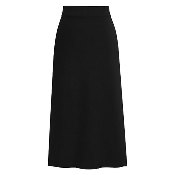 Frontwalk Ladies Skirts Solid Color Midi Skirt High Waist Travel Casual Knitted Black 2XL