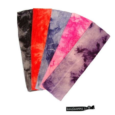 Dye Headband (Kenz Laurenz Cotton Headbands 5 Soft Stretch Headband Sweat Absorbent Elastic Head Bands Tie Dye)