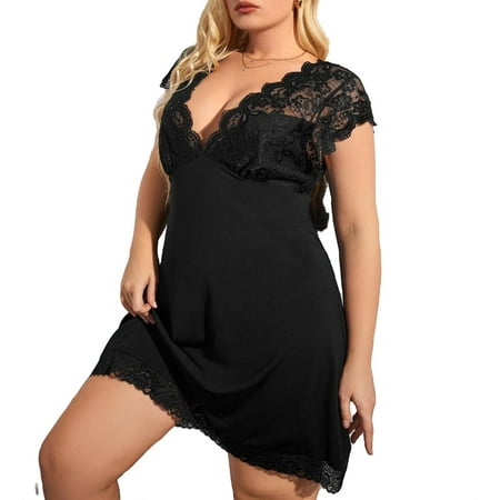 

Sexy Deep V Neck Nightgowns Short Sleeve Black Plus Size Nightgowns & Sleepshirts (Women s)