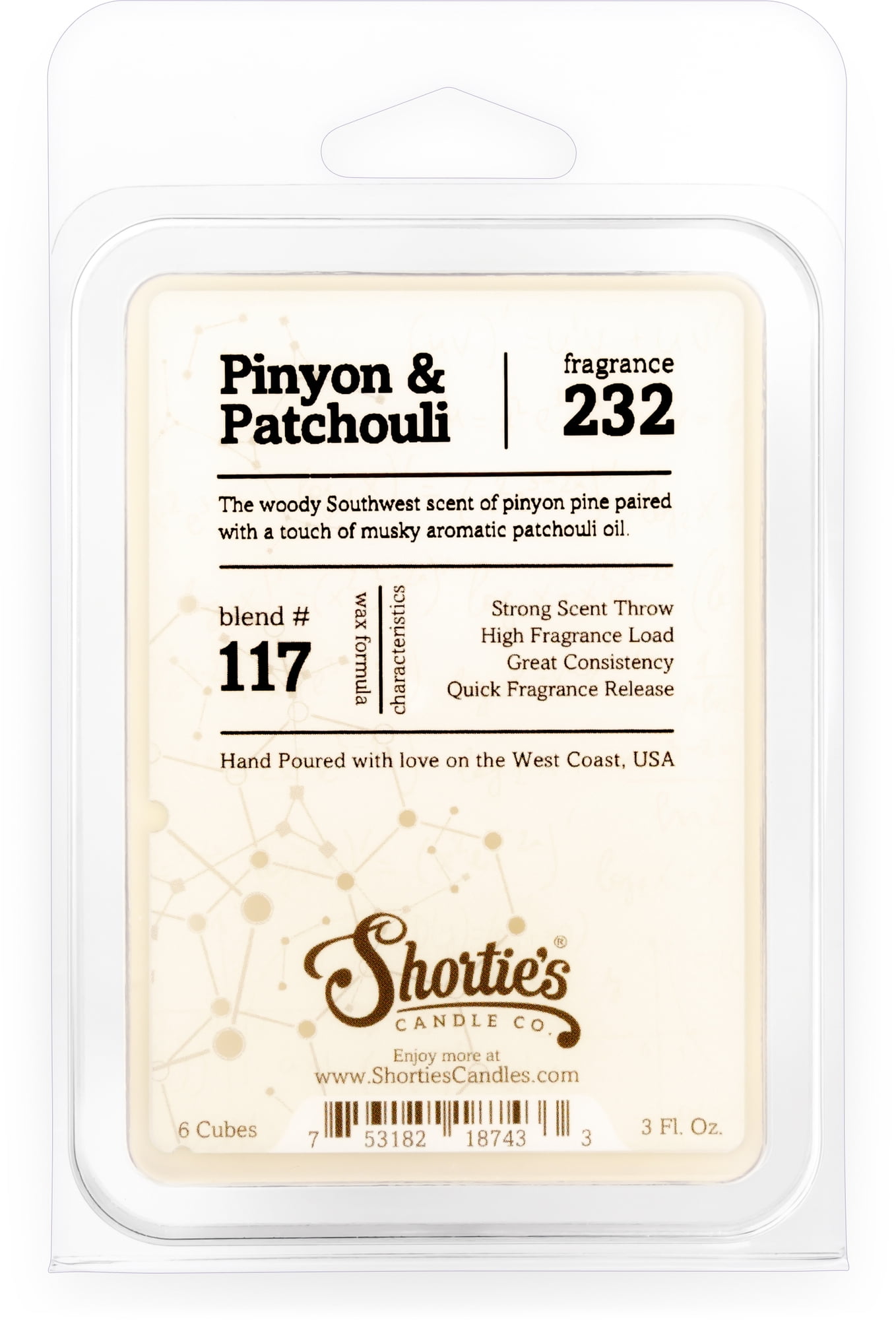 Pinyon & Patchouli Wax Melts - Highly Scented + Natural Oils - Shortie's Candle Company