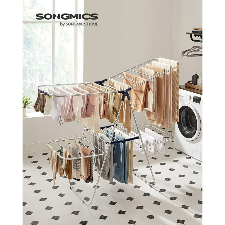 Songmics 2-level Clothes Drying Rack Laundry Drying Rack With  Height-adjustable Wings 33 Drying Rails Sock Clips Silver And White : Target
