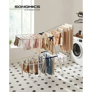 Clothes Drying Rack Foldable with Height-Adjustable Wings 33 Drying Rails Sock Clips Silver and Blue