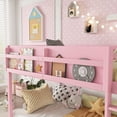thumbnail image 6 of Mirightone Low Bunk Bed Twin Over Twin, Wood Bunk Beds with Bookshelf & Ladder, Floor Bunk Bed with Full Guardrails, Pink, 6 of 8