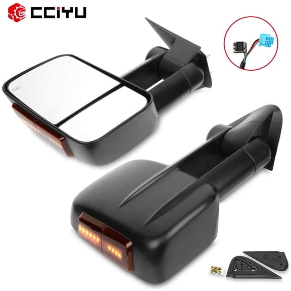 CCIYU Tow Mirror LH Left RH Right Chrome Towing Mirror Compatible with 2003-2006 for Chevy Silverado 3500/Suburban 1500/2500 Tahoe 1500 HD with Power Adjusted Heated Turn Singal Manual Folding