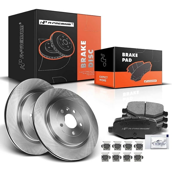 A-Premium Rear Vented Disc Brake Rotors   Ceramic Pads Kit Compatible with Select Ford and Toyota Models - Corolla 2003-2008, Matrix 2003-2008, Vibe 2003-2008, 1.8L, 6-PC Set