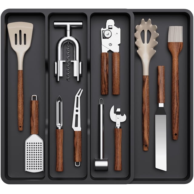 Organizador de cubiertos Lifewit, organizador de cajones para utensilios, negro