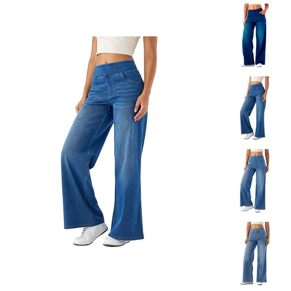 Womens Jeans 2026 Fashion Straight Leg Wide Leg Loose Fit Stretchy High Waisted Denim Pants with Pockets