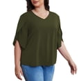 thumbnail image 3 of Asklazy Plus Size Women's Fall Casual 3/4 Ruffled Sleeve Chiffon Blouse Tops for Women,US Size,Amy Green,2XL, 3 of 8