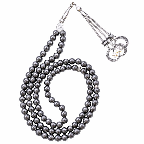Hematite Crystal Tasbeeh Prayer Beads, Muslim Islamic Tasbih for Dhikr, Namaz and Ramadan Gift (Silver)