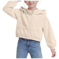 thumbnail image 4 of Vdoaml Girls Cropped Hooded Jacket Kids Full Zip Wind Coat Children Elastic Hem Long Sleeve Outerwear 11-12 Years Beige, 4 of 4