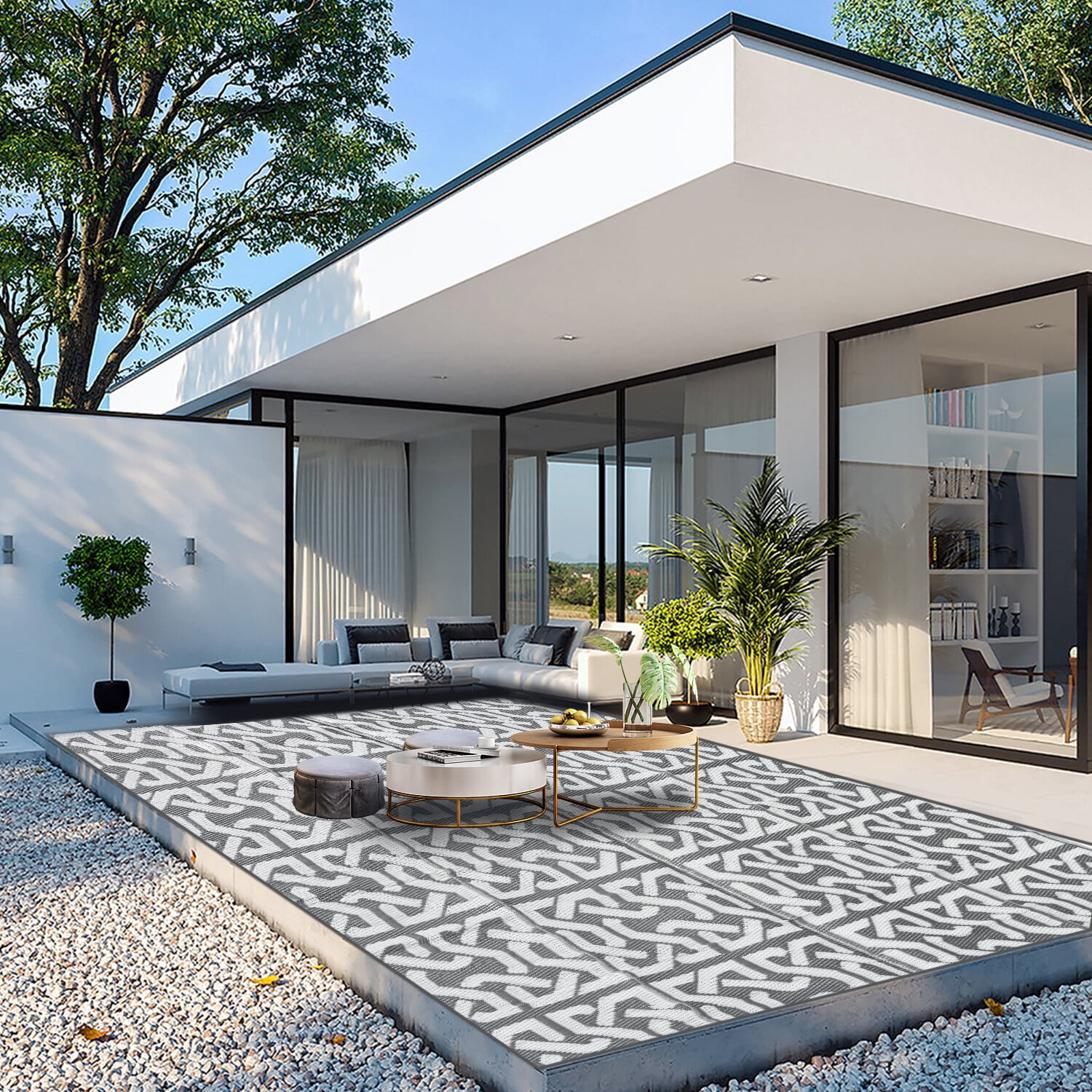 Outdoor Reversible Mat Rug Plastic Grass Rug Large Modern Rug for RV