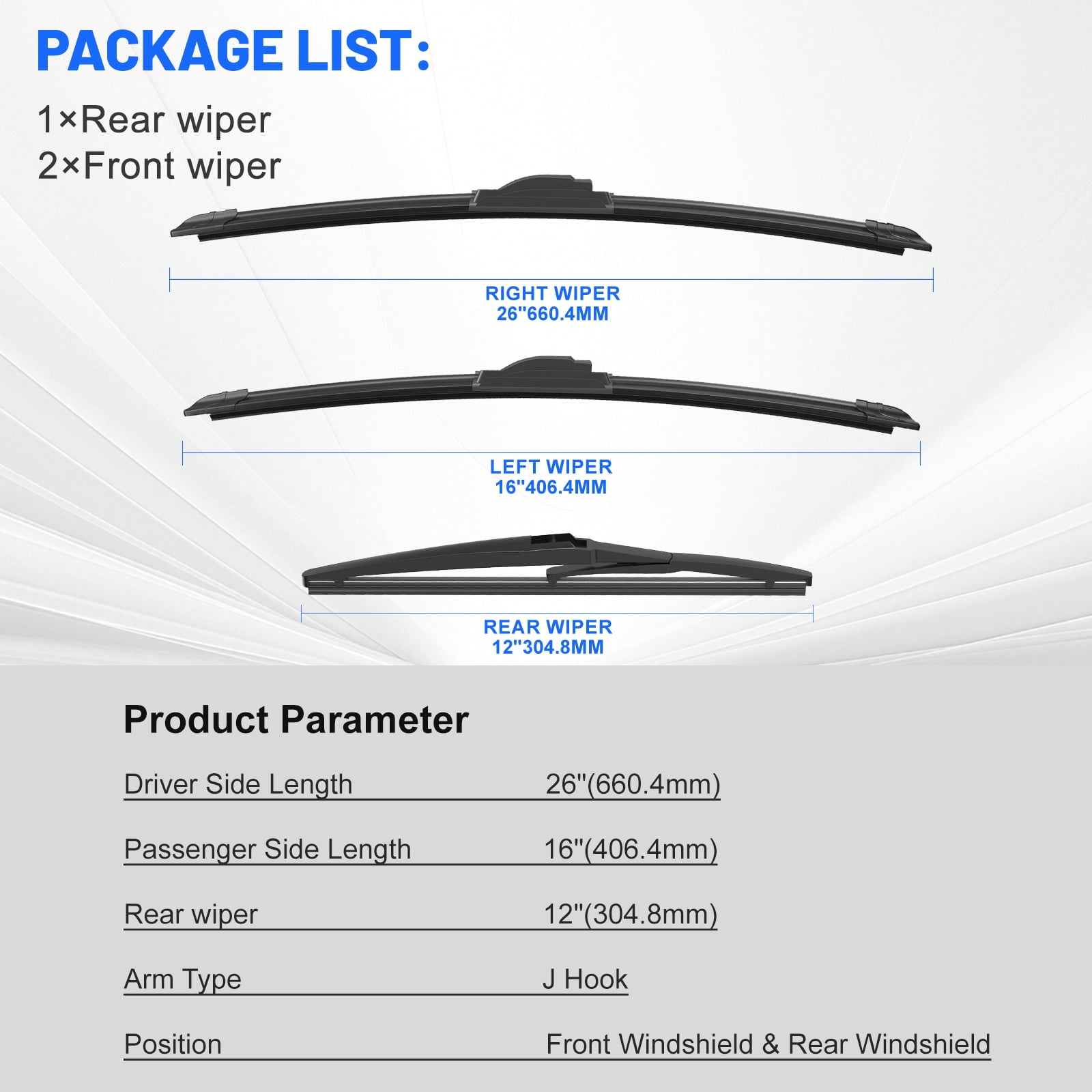 VYAOP Windshield Wipers Replacement for 2019-2023 Toyota Rav4,2021-2023 Rav4 Prime,2006-2015 Mazda 5 OEM Quality All Season Wiper Blades 26" 16" 12" (3 Pack)