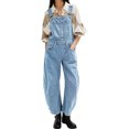 thumbnail image 2 of sicmoss Women's Blue Y2K Baggy Wide Leg Bib Overalls Adjustable Strap with Pockets, 2 of 6