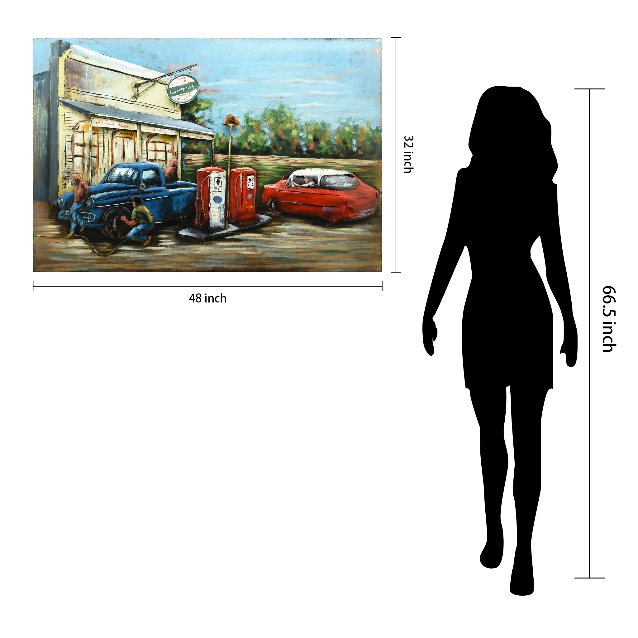 Empire Art Direct Gas Station Hand Painted 3D Metal Wall Art, 32" x 48" x 2.4", Ready to Hang
