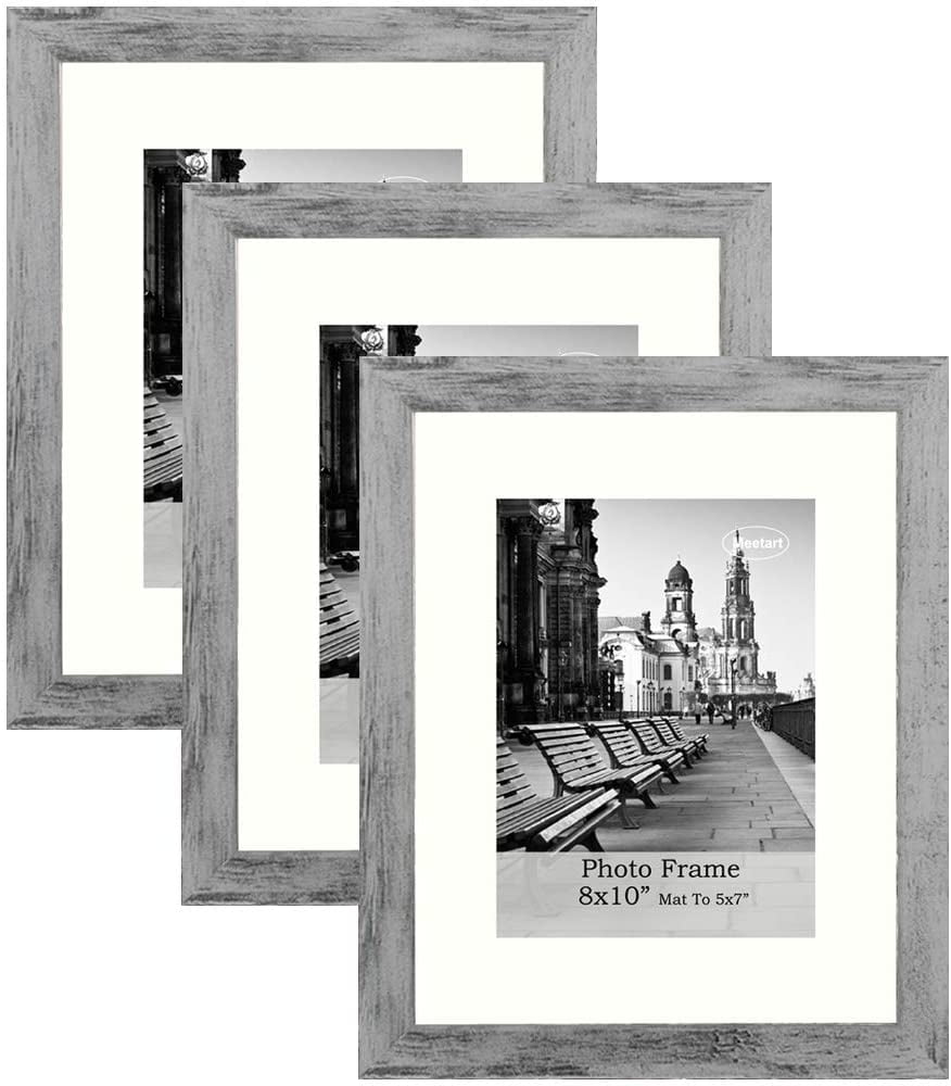 Barn Wood Rustic Style Picture Frames 11x14 inch Pack of 3 Piece in Plastic Glass MDF Wood Frame