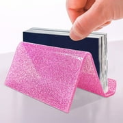 Acrylic Business Card Holder for Desk Sequin Glitter Desktop Name Card Organizer Stand for Home Office