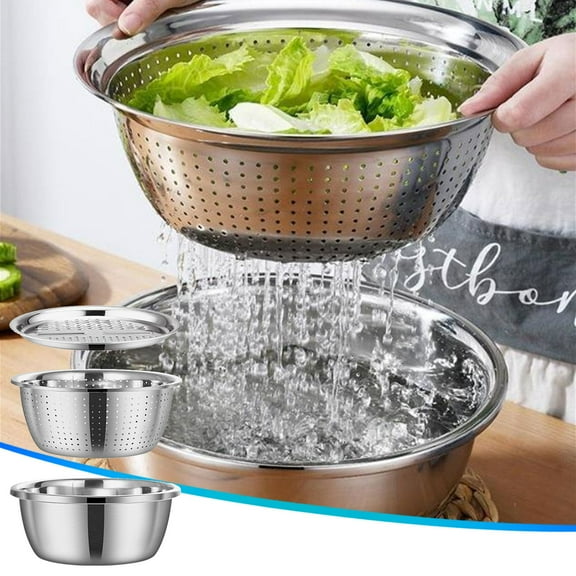 amlbb Multifunctional Stainless Steel Basin 2024 New Colander Strainer Set 3 In 1 Graters Cheese Grater Maker Bowl Basin Food Graters with Container on Clearance
