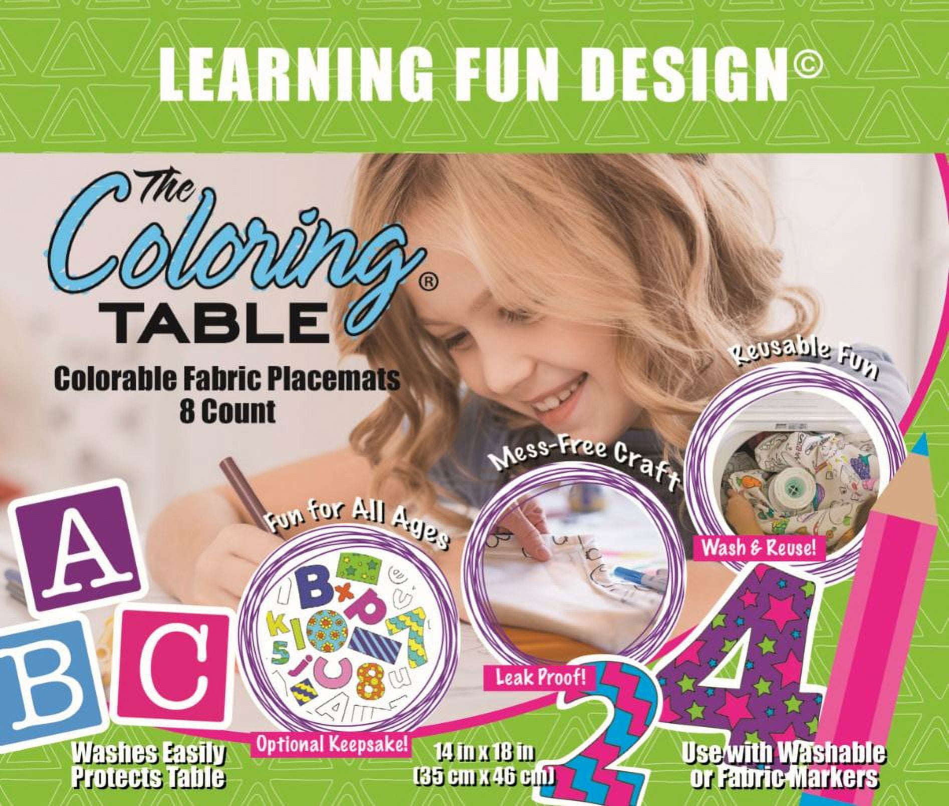 The Coloring Table - Learning Design - Set of 8 Placemats (14"x18")- Fabric – Washable and Reusable