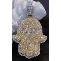 Hamsa Hand Pendant 14K Yellow Gold Plated Silver 3.00Ct Round Cut Real Moissanite